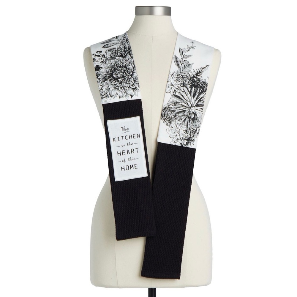 NWT- Kitchen Boa- Black and White Kitchen Chefs Towel 4”x69” Wearable Towel